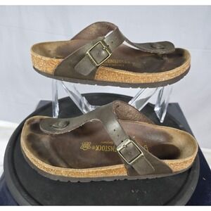 Birkenstock Gizeh Brown Leather Thong Sandal 38 Womens 7 Cork Footbed